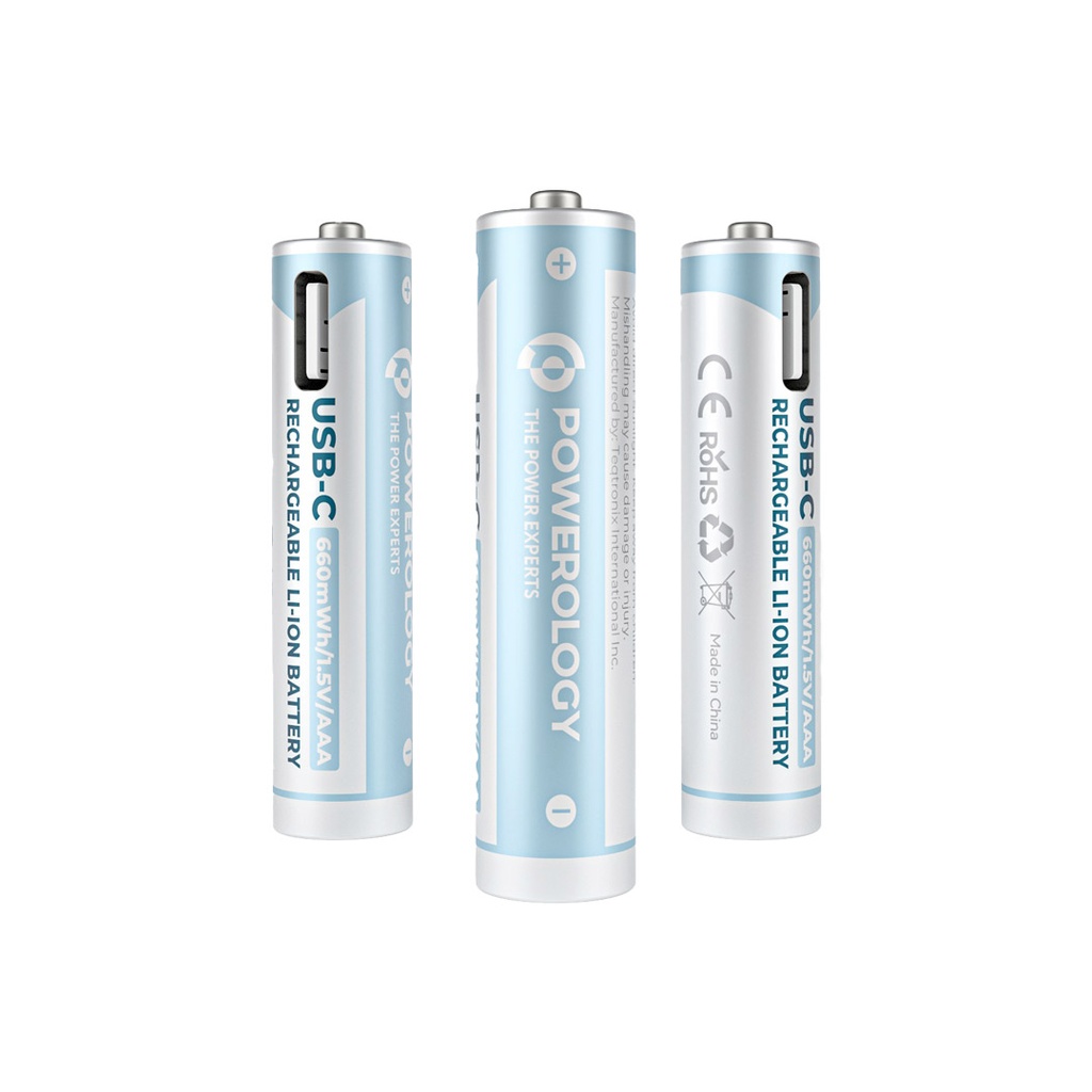 پک 4 تایی باتری نیم قلمی شارژی پاورولوژی Powerology AAA Rechargeable Battery PRUBAAA4